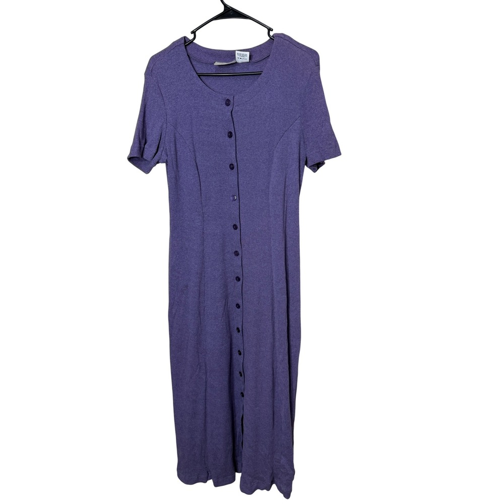 Vintage Coldwater Creek Purple Button Front Ribbed Knit Maxi Dress PM
